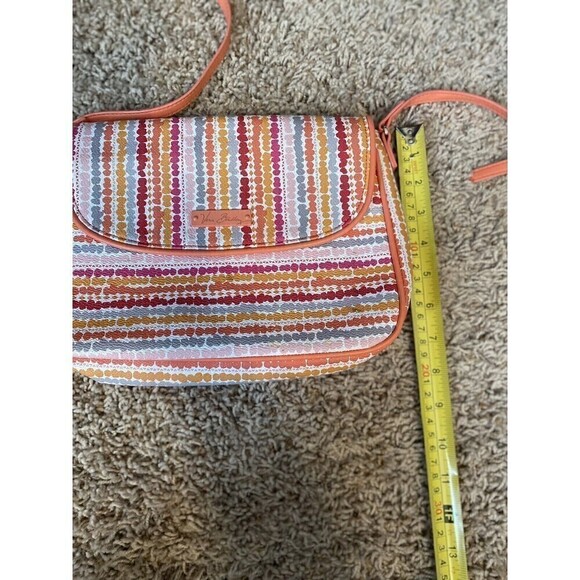 VERA Bradley Purse PINK CONFETTI STRIPE Flap Crossbody Vinyl Shoulder Ba… - Picture 10 of 12